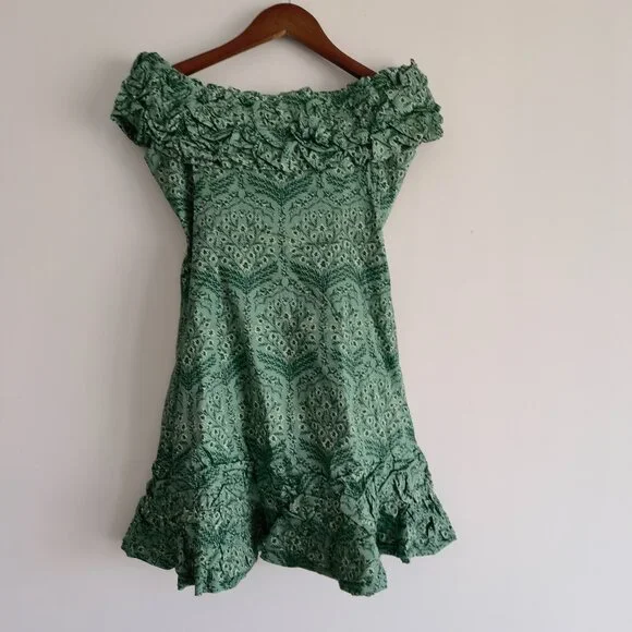 agua bendita jardin floral mini dress | off-shoulder, ruffled - green - Picture 4 of 12